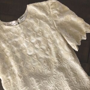 Vintage Laurence Kazar Beaded Top Ivory Color Silk size small 80's/90's